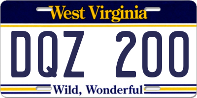 WV license plate DQZ200