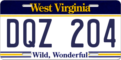 WV license plate DQZ204