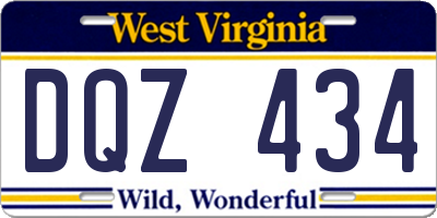 WV license plate DQZ434