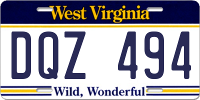 WV license plate DQZ494