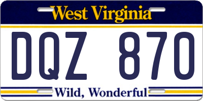 WV license plate DQZ870