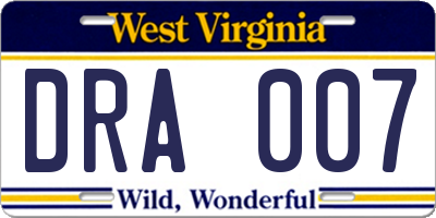 WV license plate DRA007