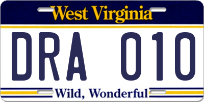 WV license plate DRA010