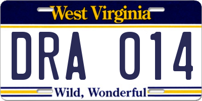 WV license plate DRA014