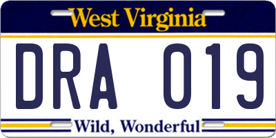 WV license plate DRA019
