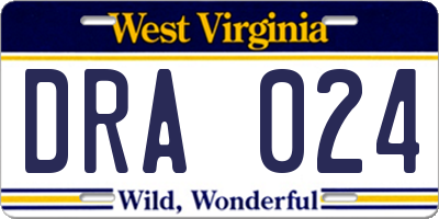 WV license plate DRA024