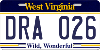 WV license plate DRA026