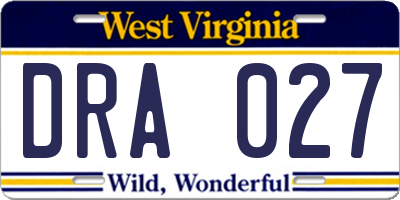 WV license plate DRA027