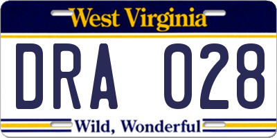 WV license plate DRA028