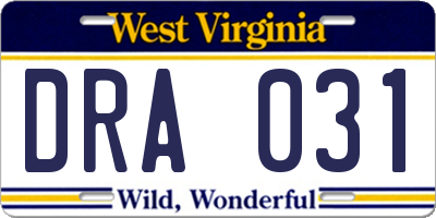 WV license plate DRA031