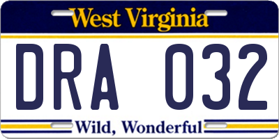 WV license plate DRA032