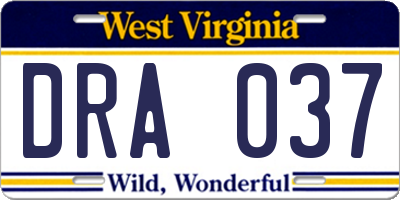 WV license plate DRA037