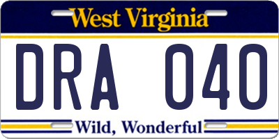 WV license plate DRA040