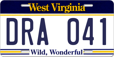 WV license plate DRA041