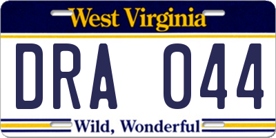 WV license plate DRA044