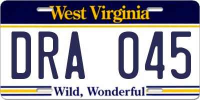WV license plate DRA045