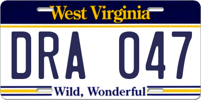 WV license plate DRA047