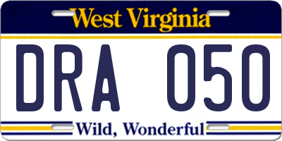 WV license plate DRA050