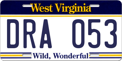 WV license plate DRA053