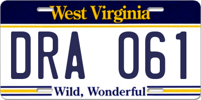 WV license plate DRA061