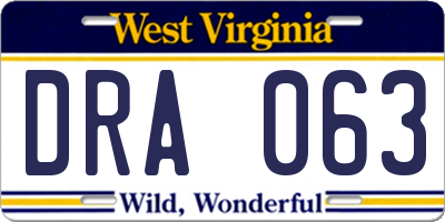 WV license plate DRA063