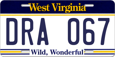 WV license plate DRA067