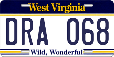 WV license plate DRA068