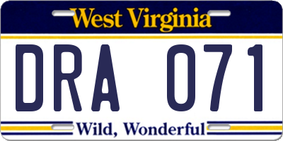 WV license plate DRA071