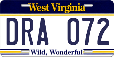 WV license plate DRA072