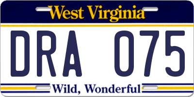 WV license plate DRA075