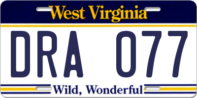 WV license plate DRA077