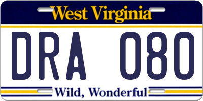 WV license plate DRA080