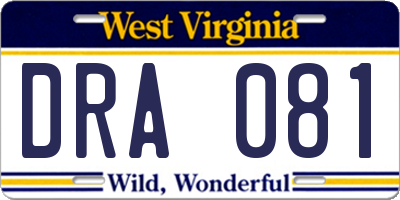 WV license plate DRA081