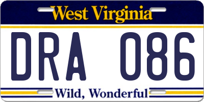 WV license plate DRA086