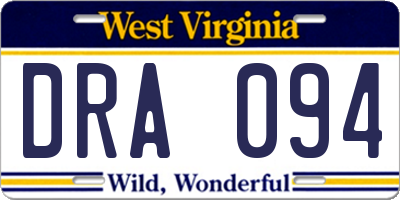 WV license plate DRA094