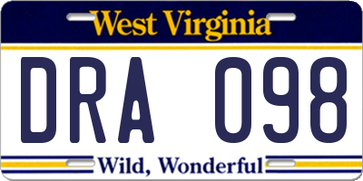 WV license plate DRA098