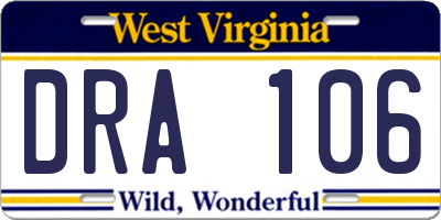 WV license plate DRA106