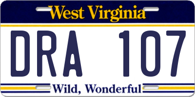 WV license plate DRA107