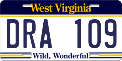 WV license plate DRA109