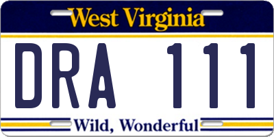 WV license plate DRA111