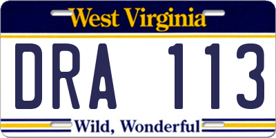 WV license plate DRA113