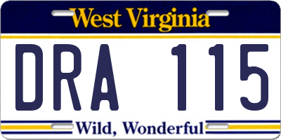 WV license plate DRA115