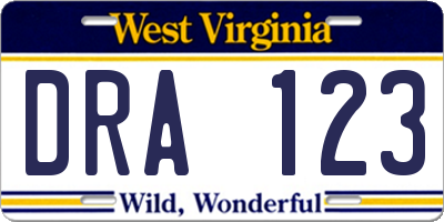 WV license plate DRA123