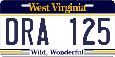 WV license plate DRA125