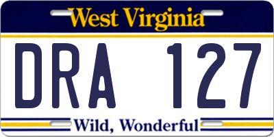 WV license plate DRA127