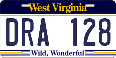 WV license plate DRA128