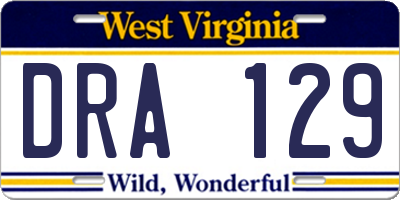 WV license plate DRA129