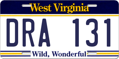 WV license plate DRA131