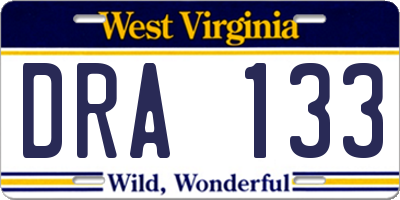 WV license plate DRA133