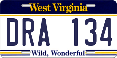 WV license plate DRA134